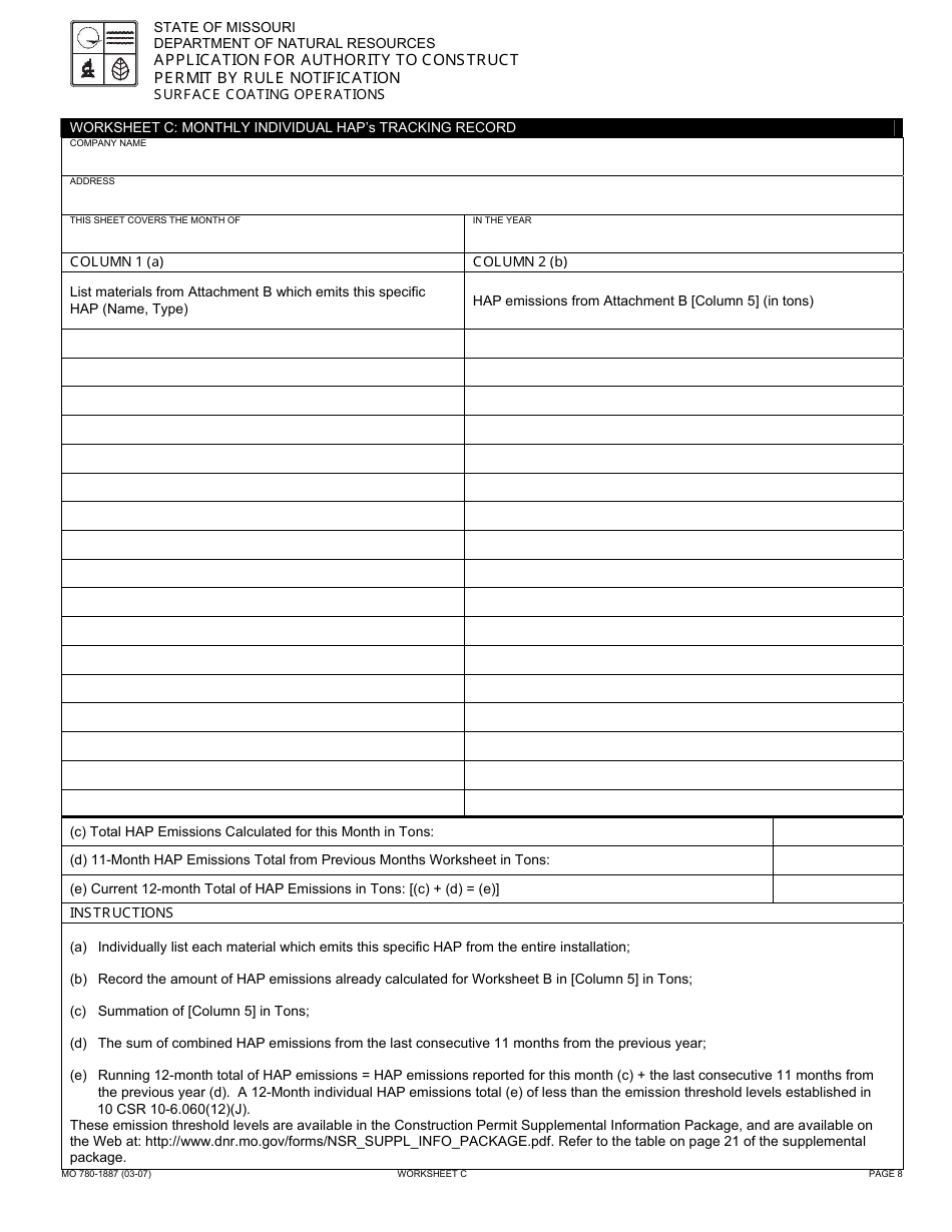 Form MO780-1887 Application for Authority to Construct, Permit by Rule Notification - Surface Coating Operations - Missouri, Page 8