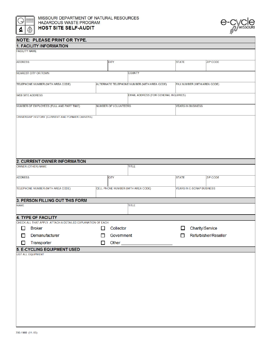 Form MO78-1980 Host Site Self-audit - Missouri, Page 1