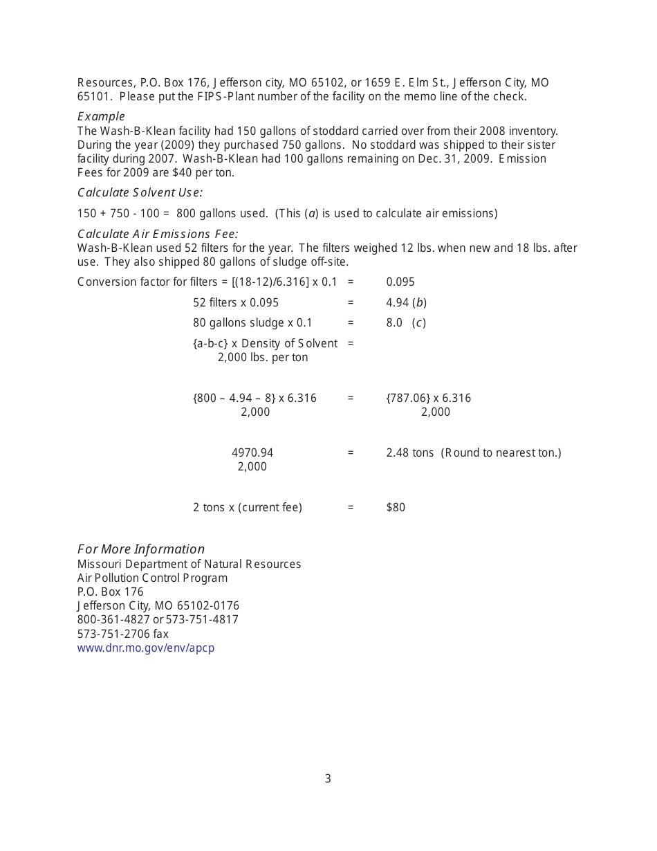 Instructions for Form MO780-1954 Dry Cleaner - Non-chlorinated and Petroleum Based Solvents - Missouri, Page 3