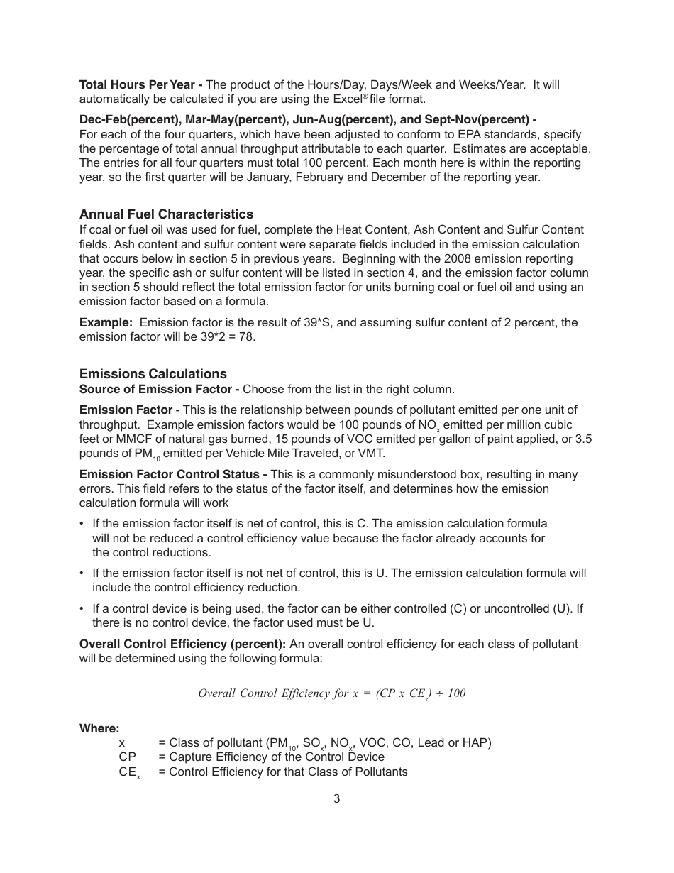 Instructions for Form MO780-1621, EIQ Form 2.0 Emission Unit Information - Missouri, Page 3