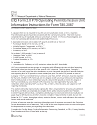 Document preview: Instructions for Form MO780-2087, EIQ Form 2.0 Part 70 Operating Permit Emission Unit Information - Missouri