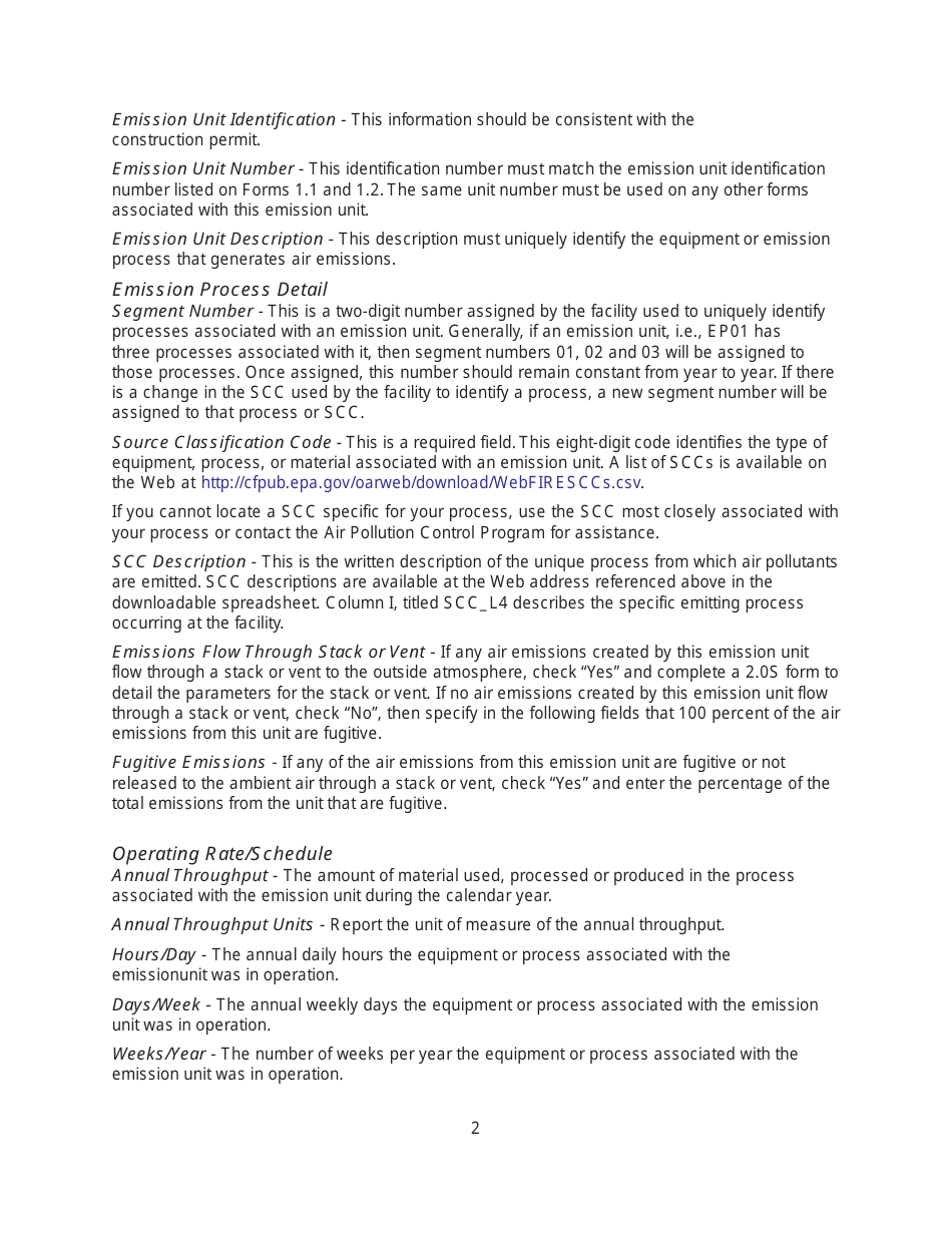 Instructions for Form MO780-2087, EIQ Form 2.0 Part 70 Operating Permit Emission Unit Information - Missouri, Page 2