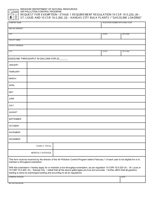 Form MO780-1528 Request for Exemption Stage 1 Requirement Regulation - Missouri
