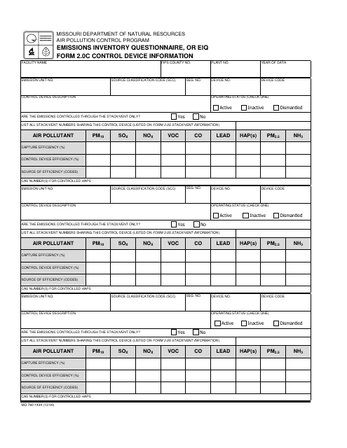 Form MO780-1434 (EIQ Form 2.0C) Control Device Information - Missouri
