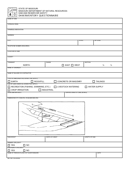Form MO780-1755 Dam Inventory Questionnaire - Missouri