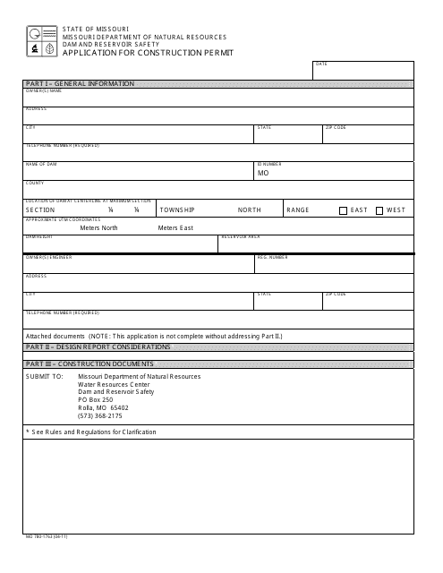Form MO780-1763 Application for Construction Permit - Missouri