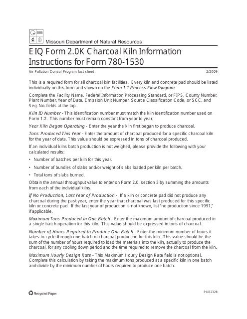 Instructions for Form MO780-1530, EIQ Form 2.0K Charcoal Kiln Information - Missouri