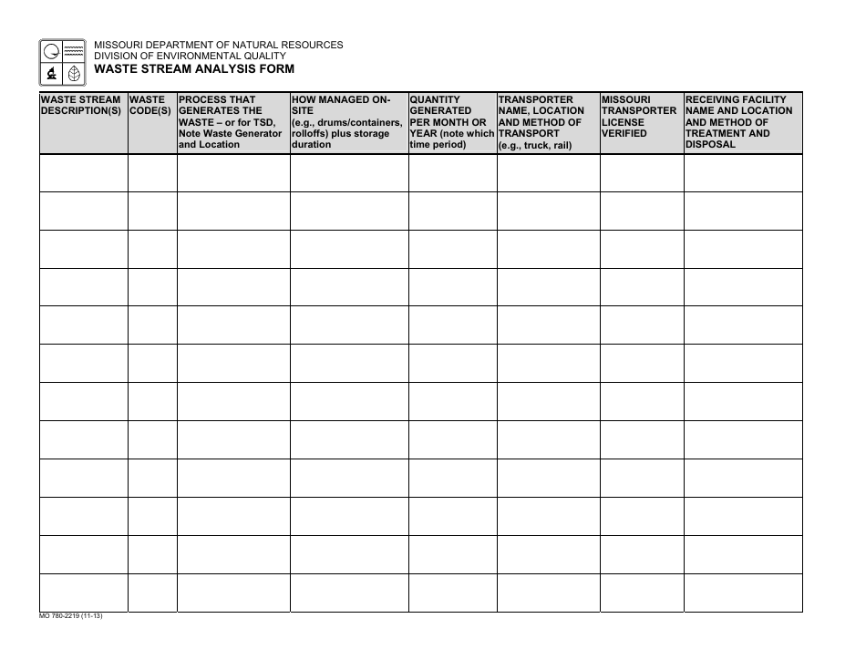 Form MO780-2219 Waste Stream Analysis - Missouri, Page 1