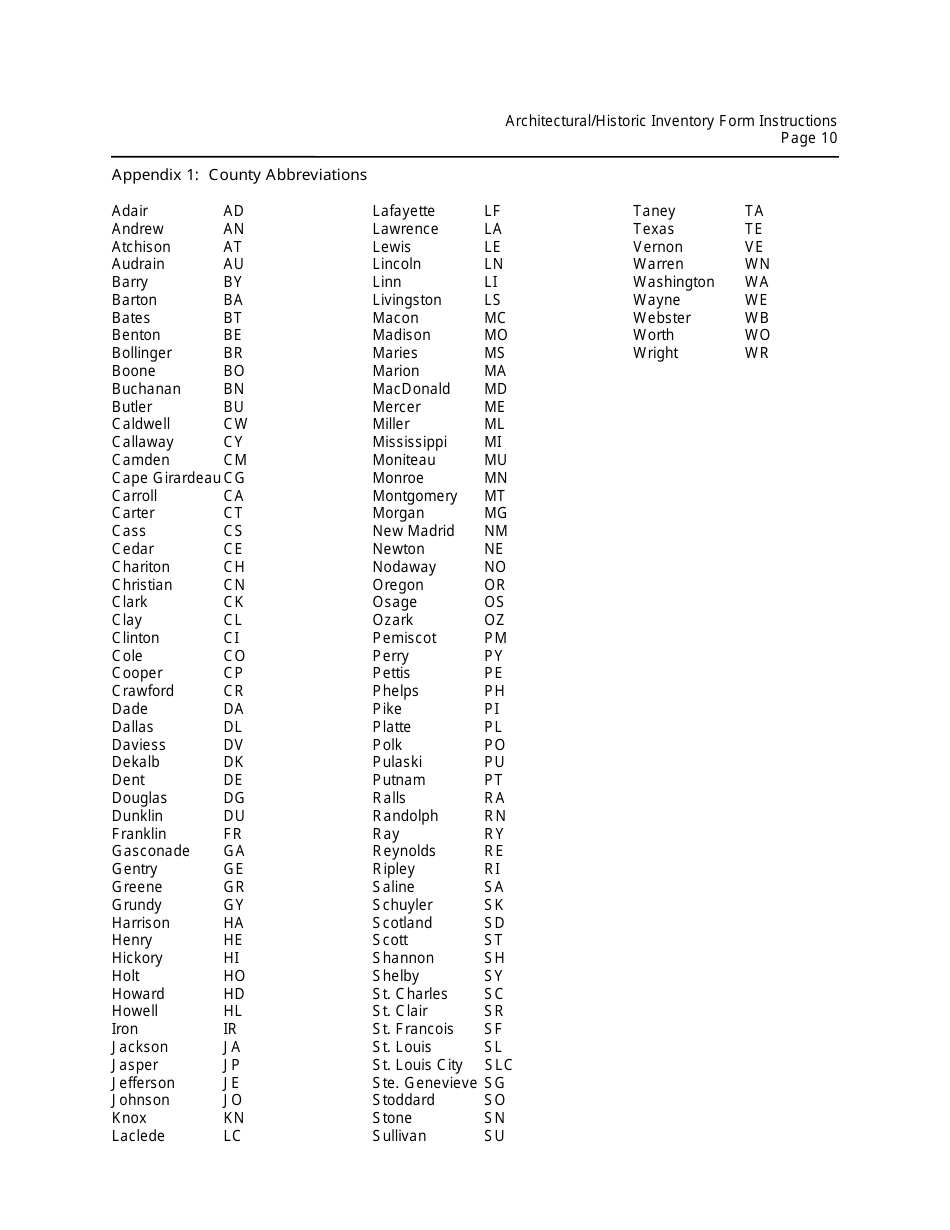 Instructions for Form MO780-2125 Architectural / Historic Inventory Form - Missouri, Page 10