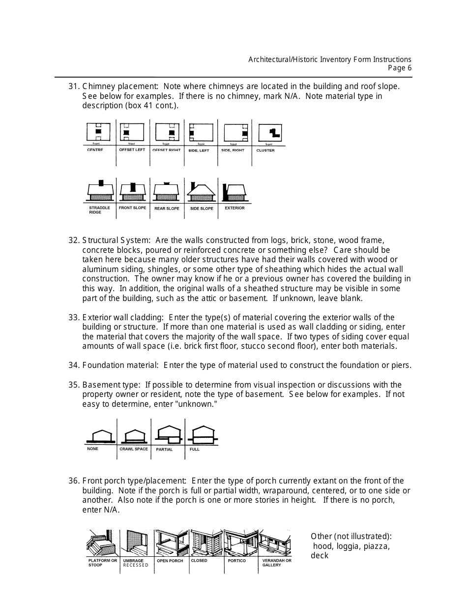 Instructions for Form MO780-2125 Architectural / Historic Inventory Form - Missouri, Page 6