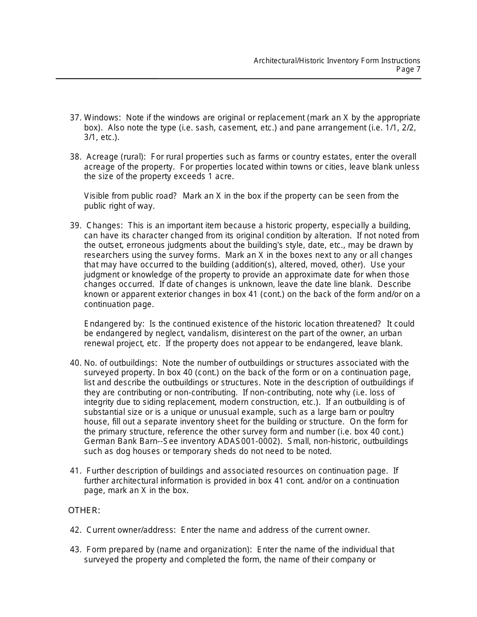 Instructions for Form MO780-2125 Architectural / Historic Inventory Form - Missouri, Page 7