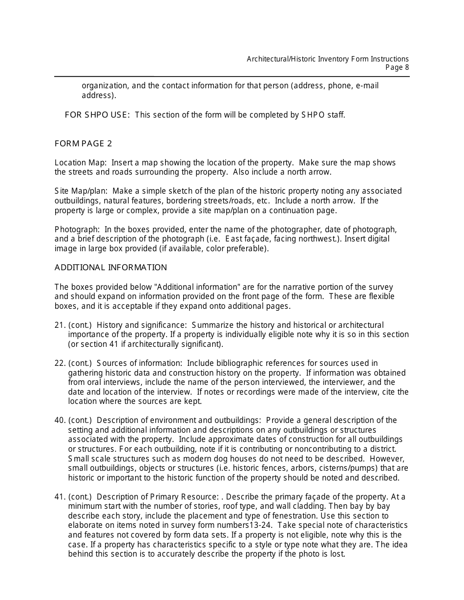 Instructions for Form MO780-2125 Architectural / Historic Inventory Form - Missouri, Page 8