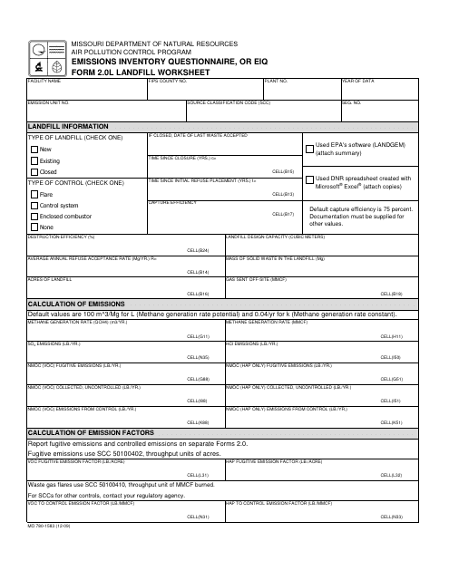 Form MO780-1583 (EIQ Form 2.0L)  Printable Pdf