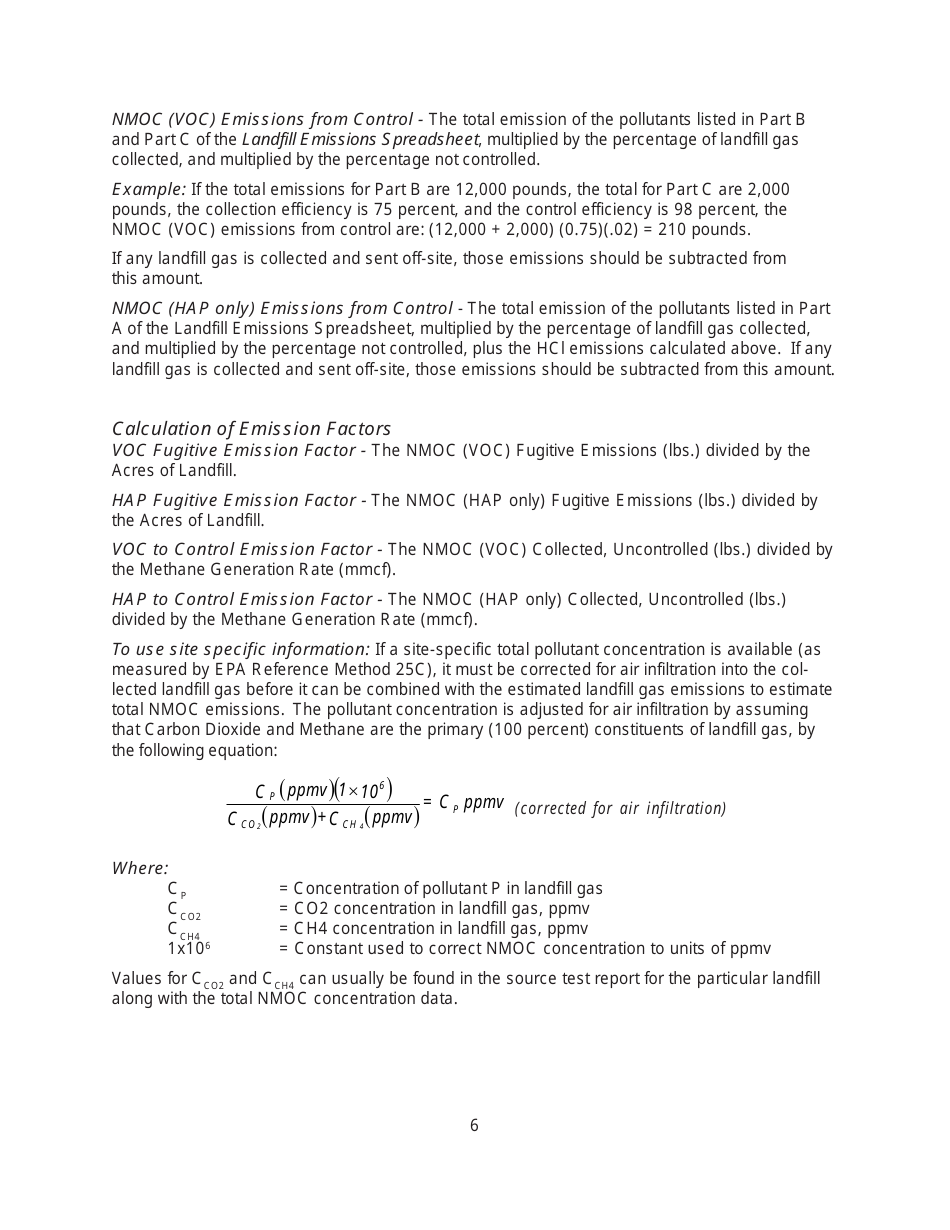 Instructions for Form MO780-1583, EIQ Form 2.0L Landfill Worksheet - Missouri, Page 6