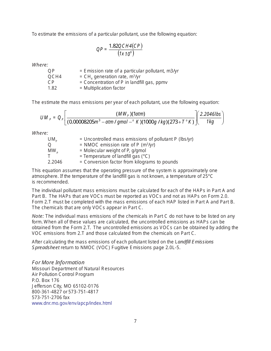 Instructions for Form MO780-1583, EIQ Form 2.0L Landfill Worksheet - Missouri, Page 7