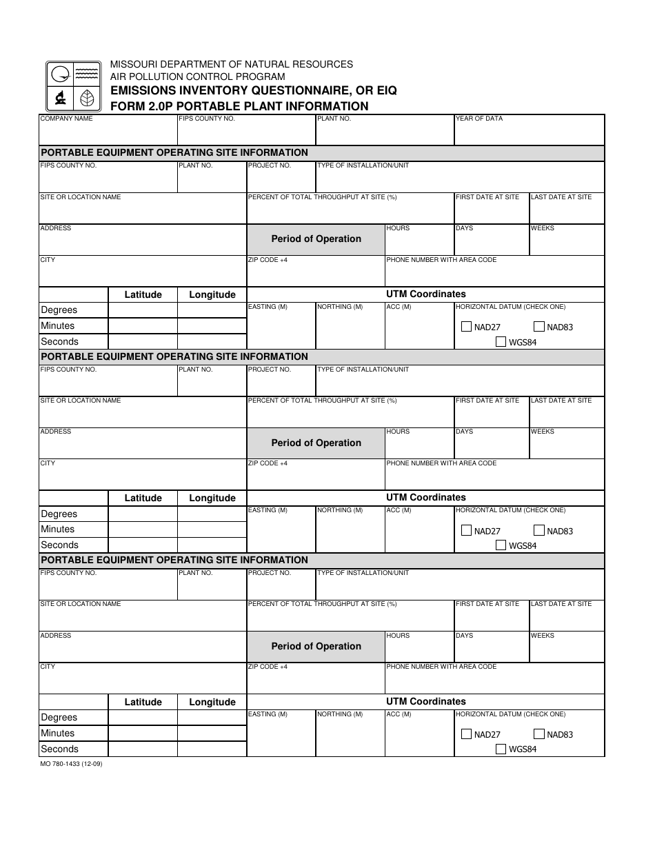 Form MO780-1433 (EIQ Form 2.0P) - Fill Out, Sign Online and Download ...