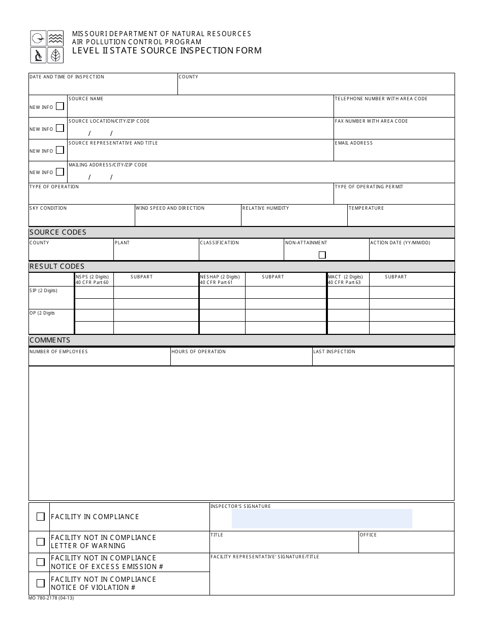 Form MO780-2178 Level II State Source Inspection Form - Missouri, Page 1
