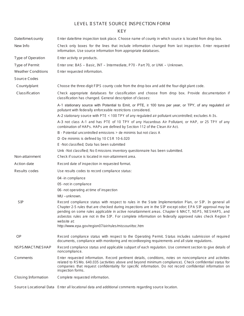 Form MO780-2178 Level II State Source Inspection Form - Missouri, Page 3