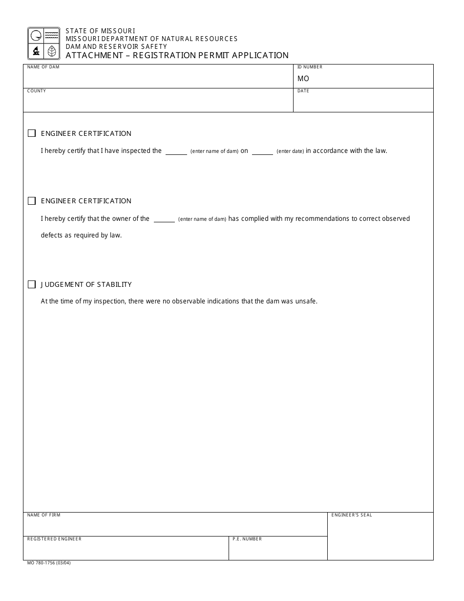 Form MO780-1756 Certification - Registration Permit Application - Missouri, Page 1