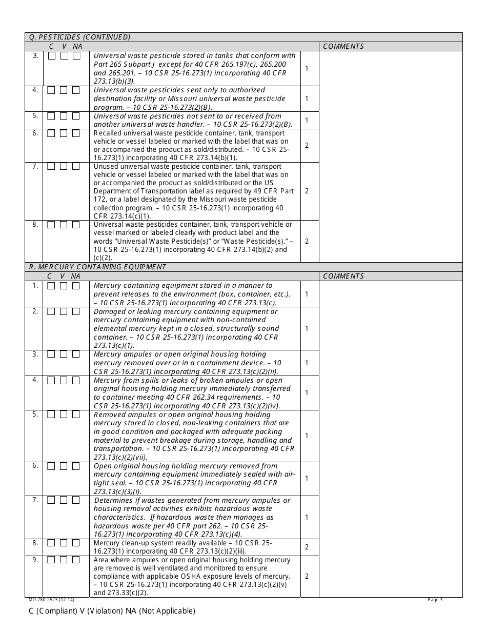 Form MO780-2523 Universal Waste Attachment - Small Quantity Handler - Missouri, Page 3