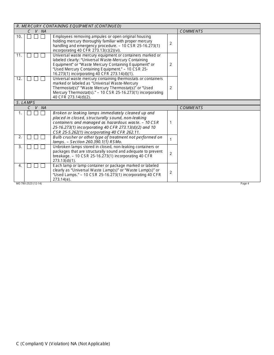 Form MO780-2523 Universal Waste Attachment - Small Quantity Handler - Missouri, Page 4