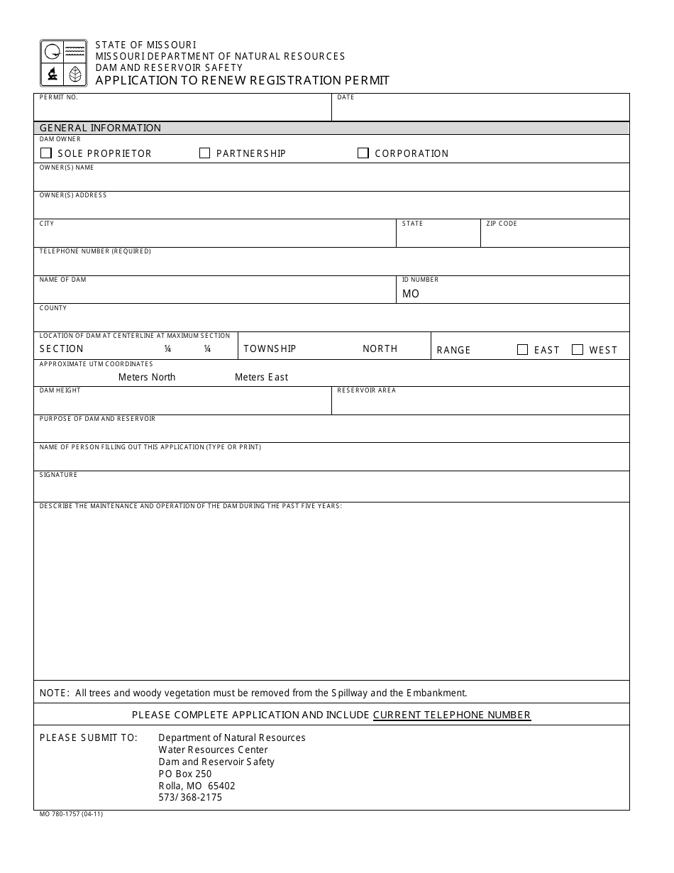 Form MO780-1757 Application to Renew Registration Permit - Missouri, Page 1