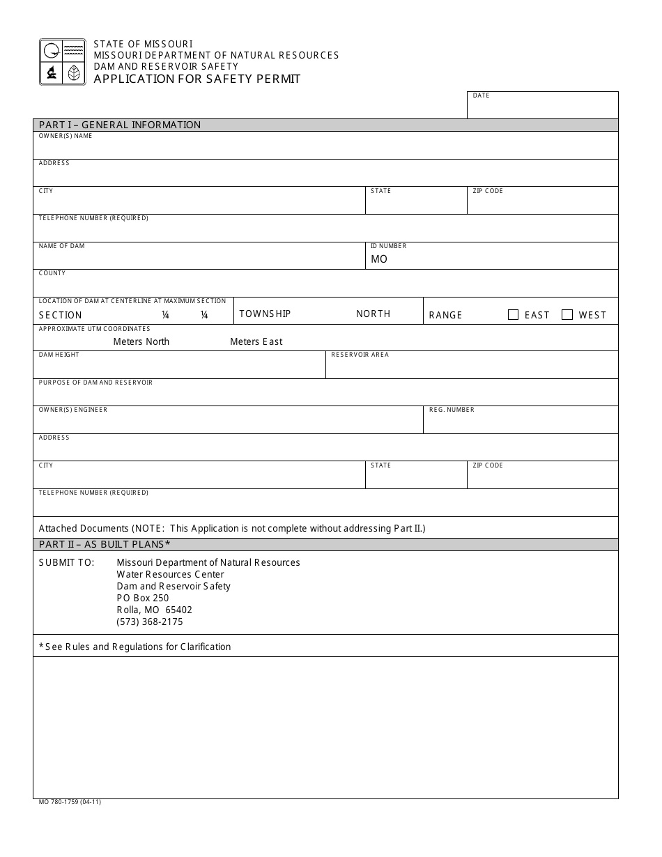 Form MO780-1759 Application for Safety Permit - Missouri, Page 1