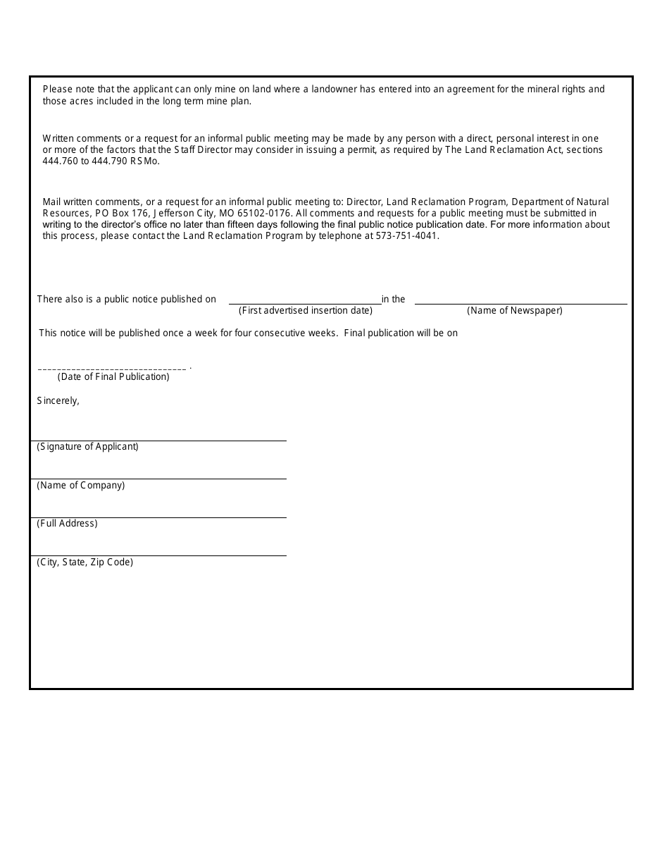 Missouri Public Notice of Surface Mining Application - Permit Transfer ...