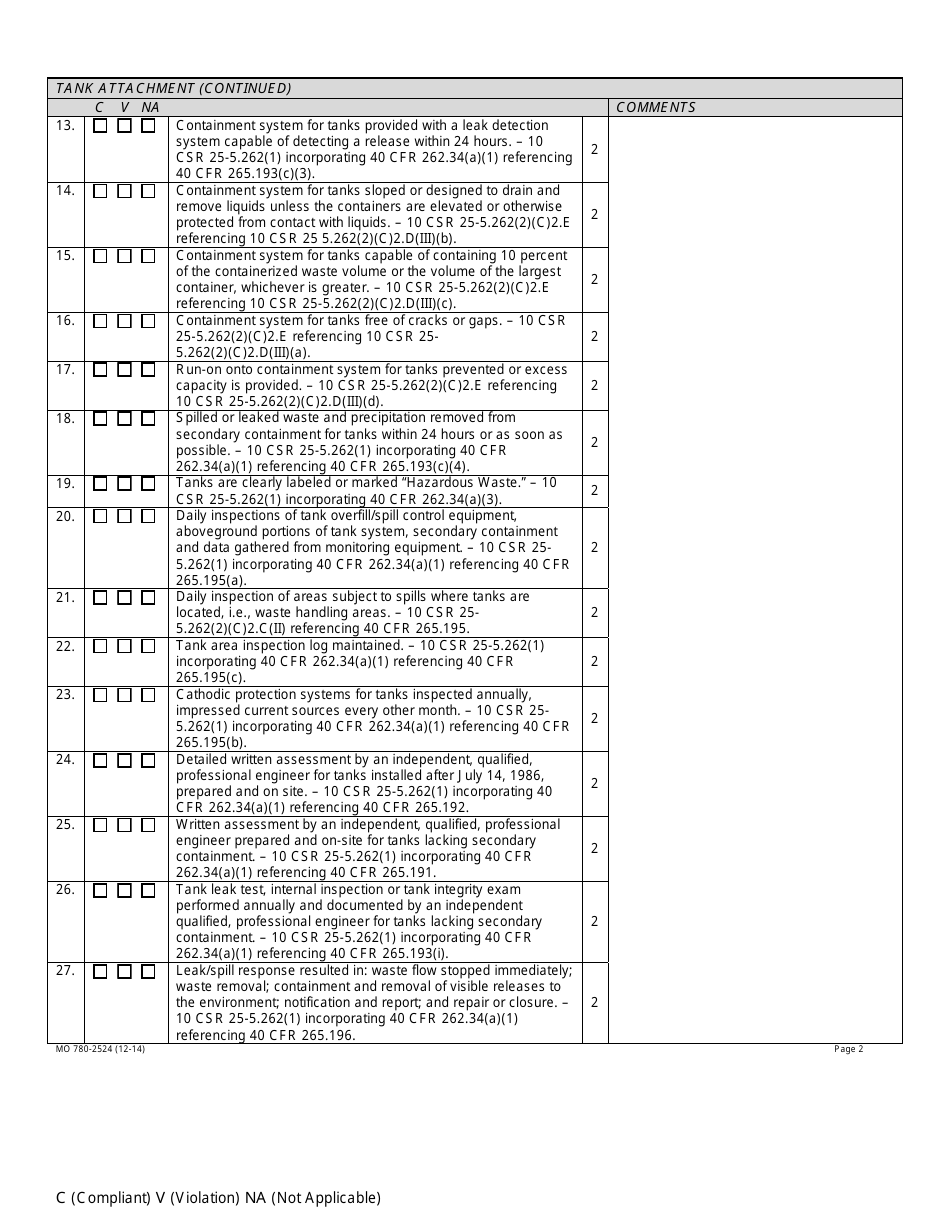 Form MO780-2524 Large Quantity Generator tank Attachment - Missouri, Page 2