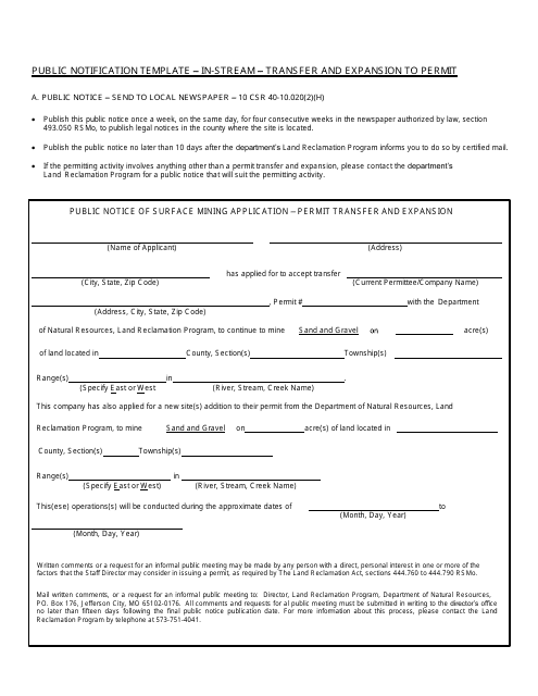 Public Notice of Surface Mining Application - Permit Transfer and Expansion - Missouri Download Pdf