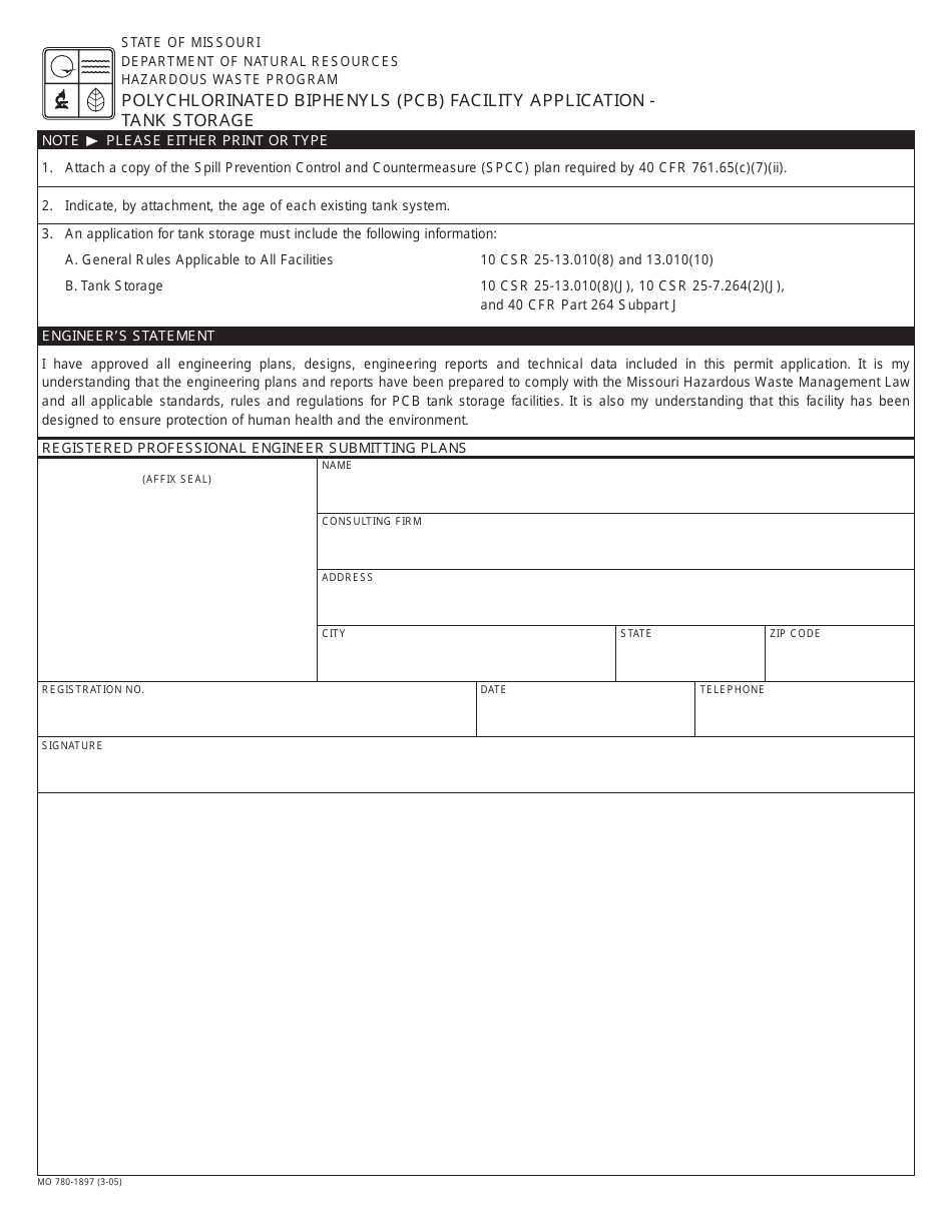 Form MO780-1897 Polychlorinated Biphenyls (Pcb) Facility Application - Missouri, Page 10