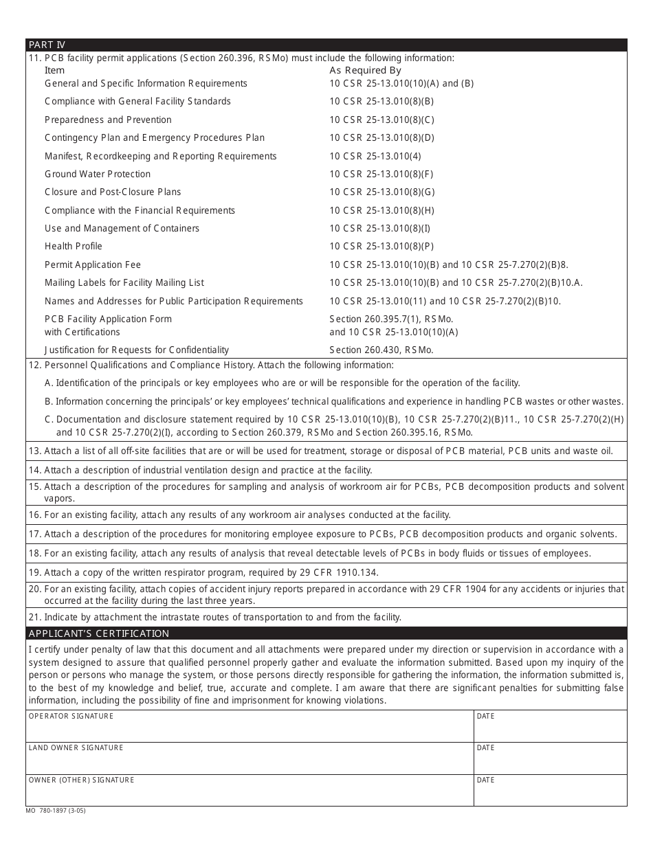 Form MO780-1897 Polychlorinated Biphenyls (Pcb) Facility Application - Missouri, Page 2
