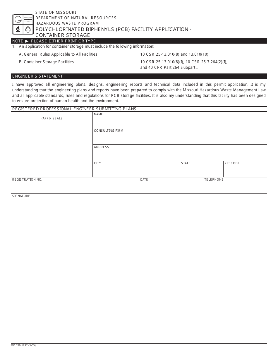 Form MO780-1897 Polychlorinated Biphenyls (Pcb) Facility Application - Missouri, Page 4