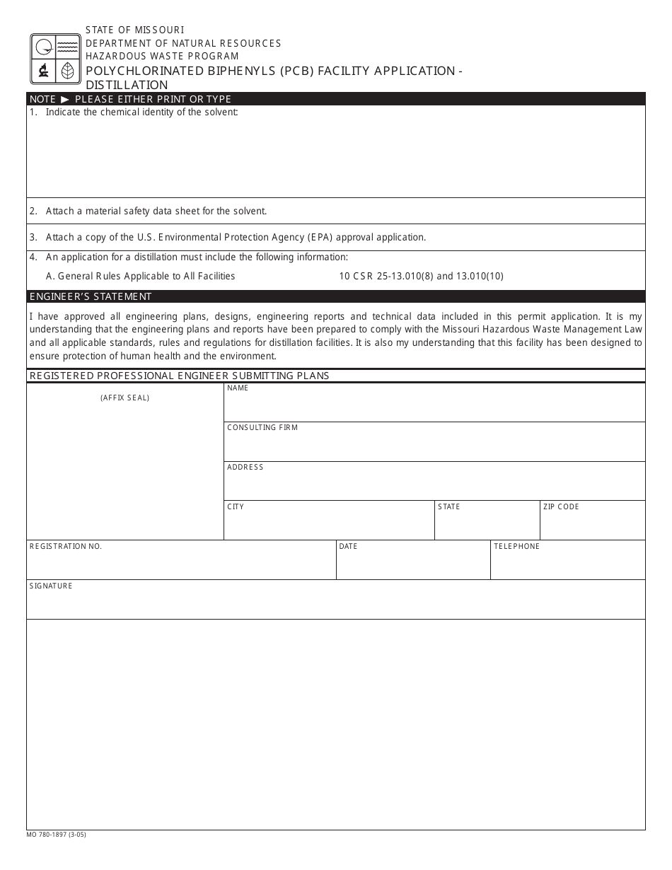 Form MO780-1897 Polychlorinated Biphenyls (Pcb) Facility Application - Missouri, Page 5