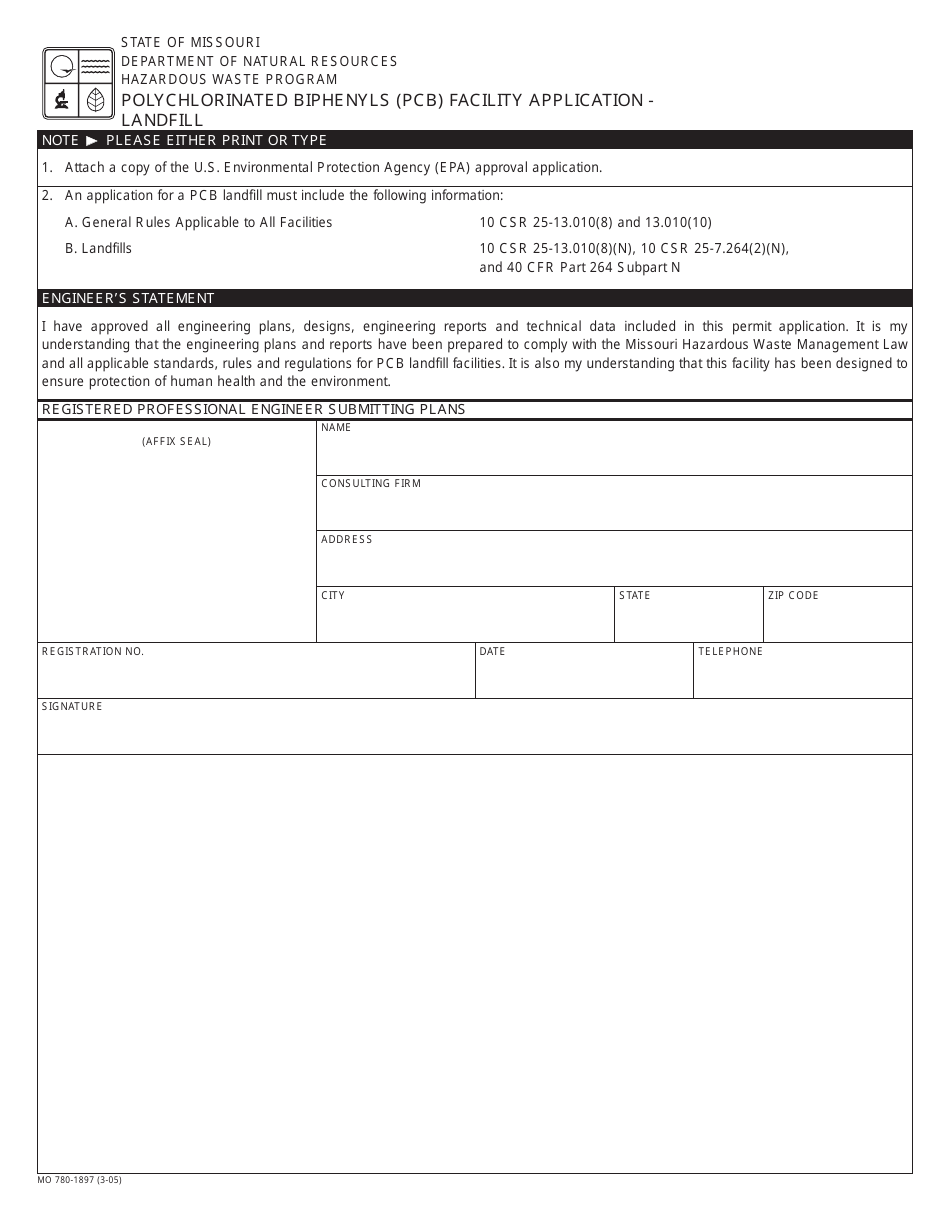 Form MO780-1897 Polychlorinated Biphenyls (Pcb) Facility Application - Missouri, Page 6