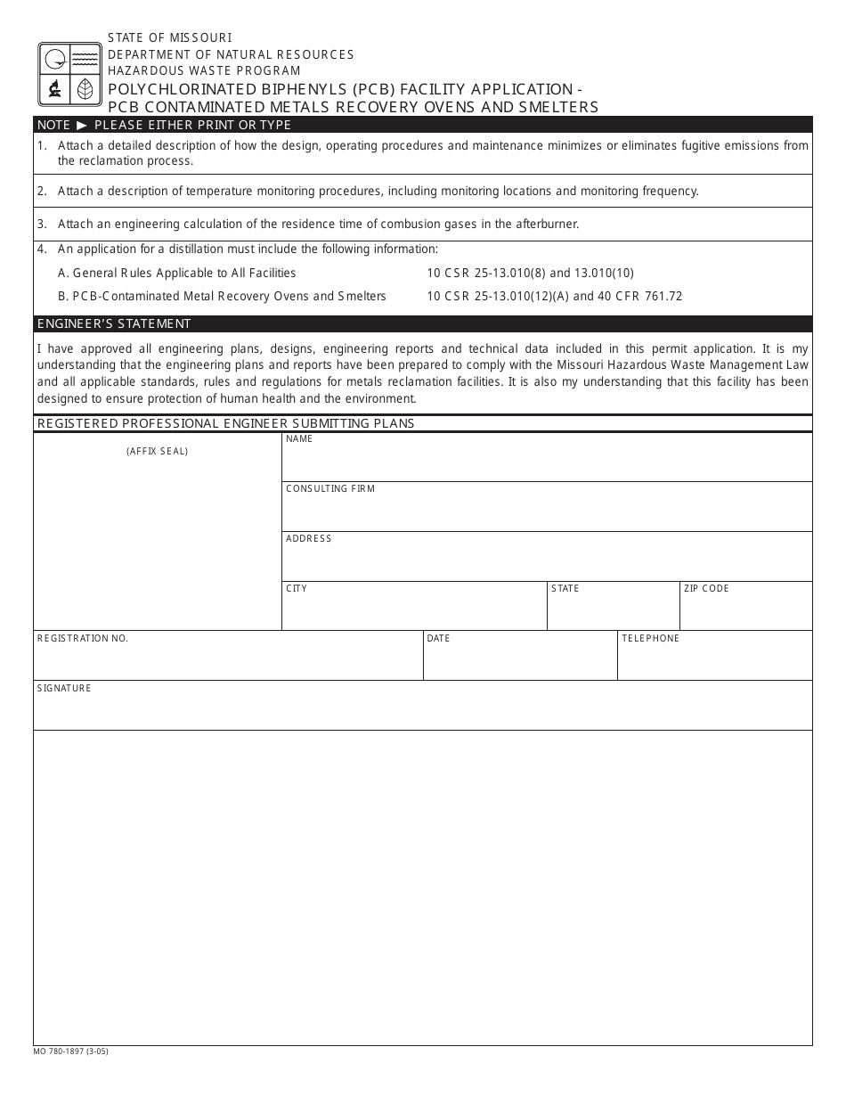 Form MO780-1897 Polychlorinated Biphenyls (Pcb) Facility Application - Missouri, Page 7