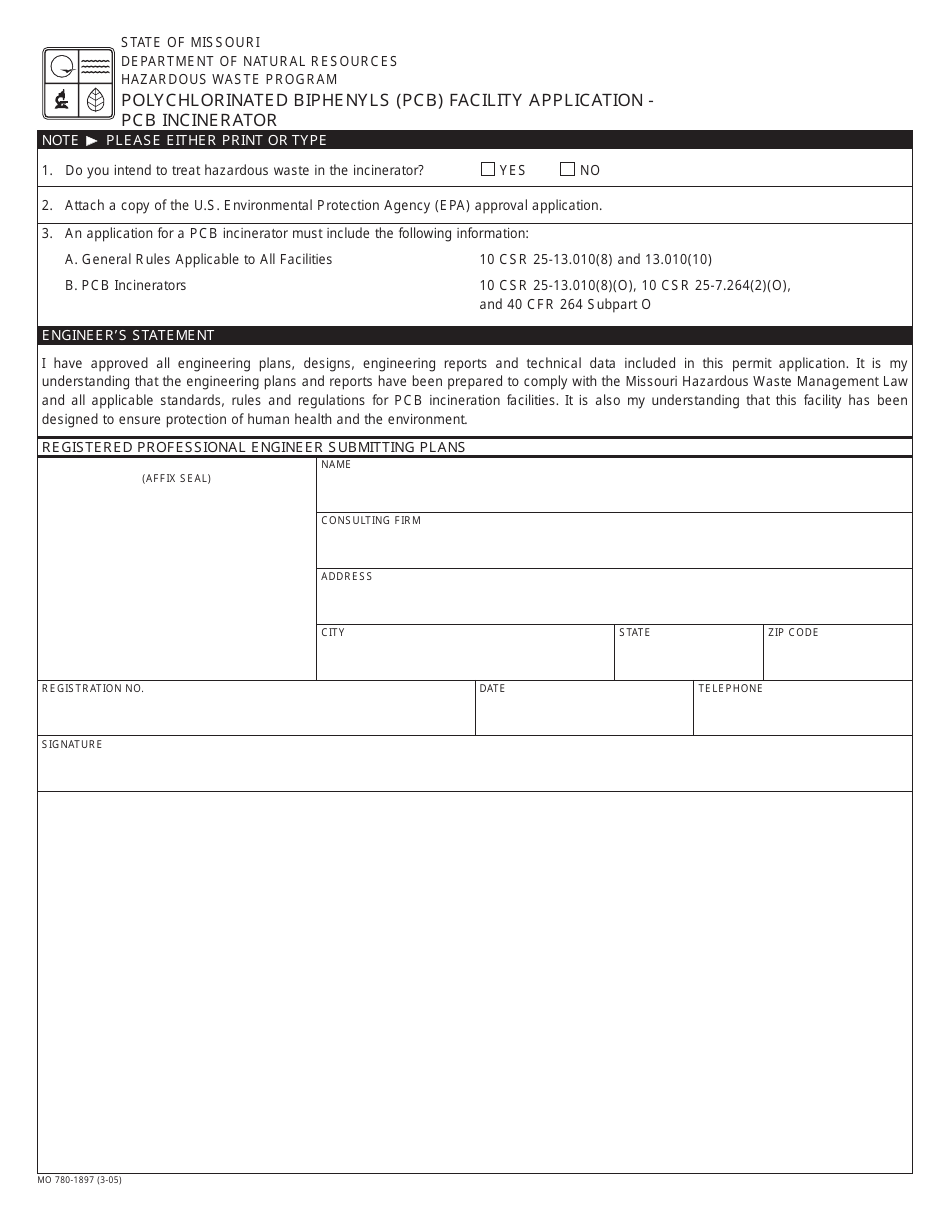 Form MO780-1897 Polychlorinated Biphenyls (Pcb) Facility Application - Missouri, Page 8