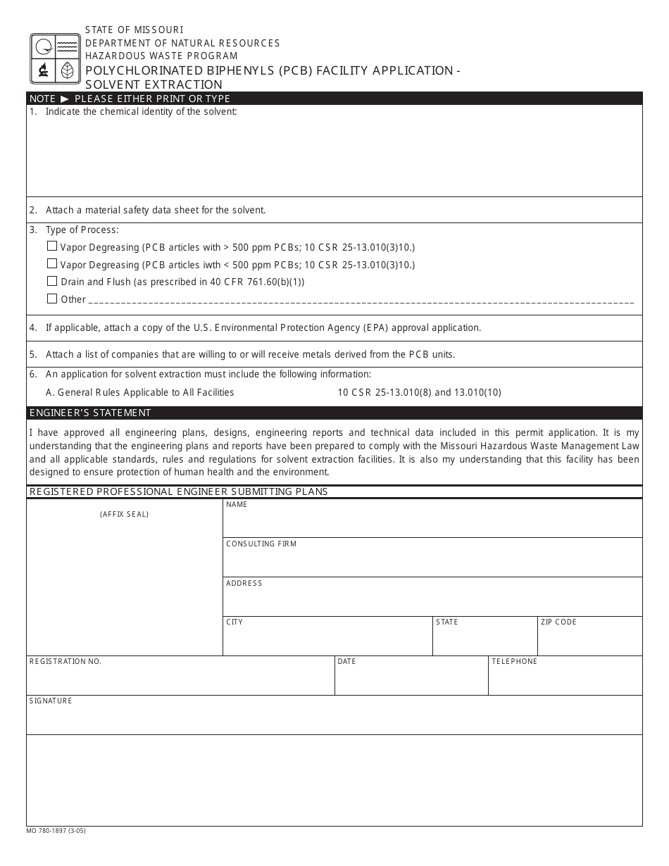 Form MO780-1897 Polychlorinated Biphenyls (Pcb) Facility Application - Missouri, Page 9