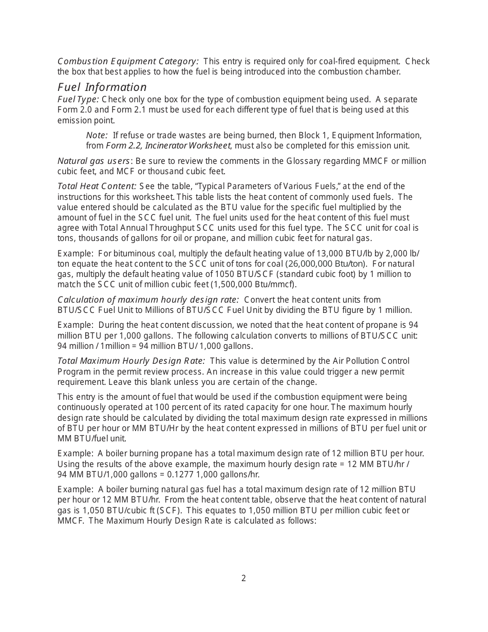 Instructions for Form MO780-1436, EIQ Form 2.1 Fuel Combustion Worksheet - Missouri, Page 2