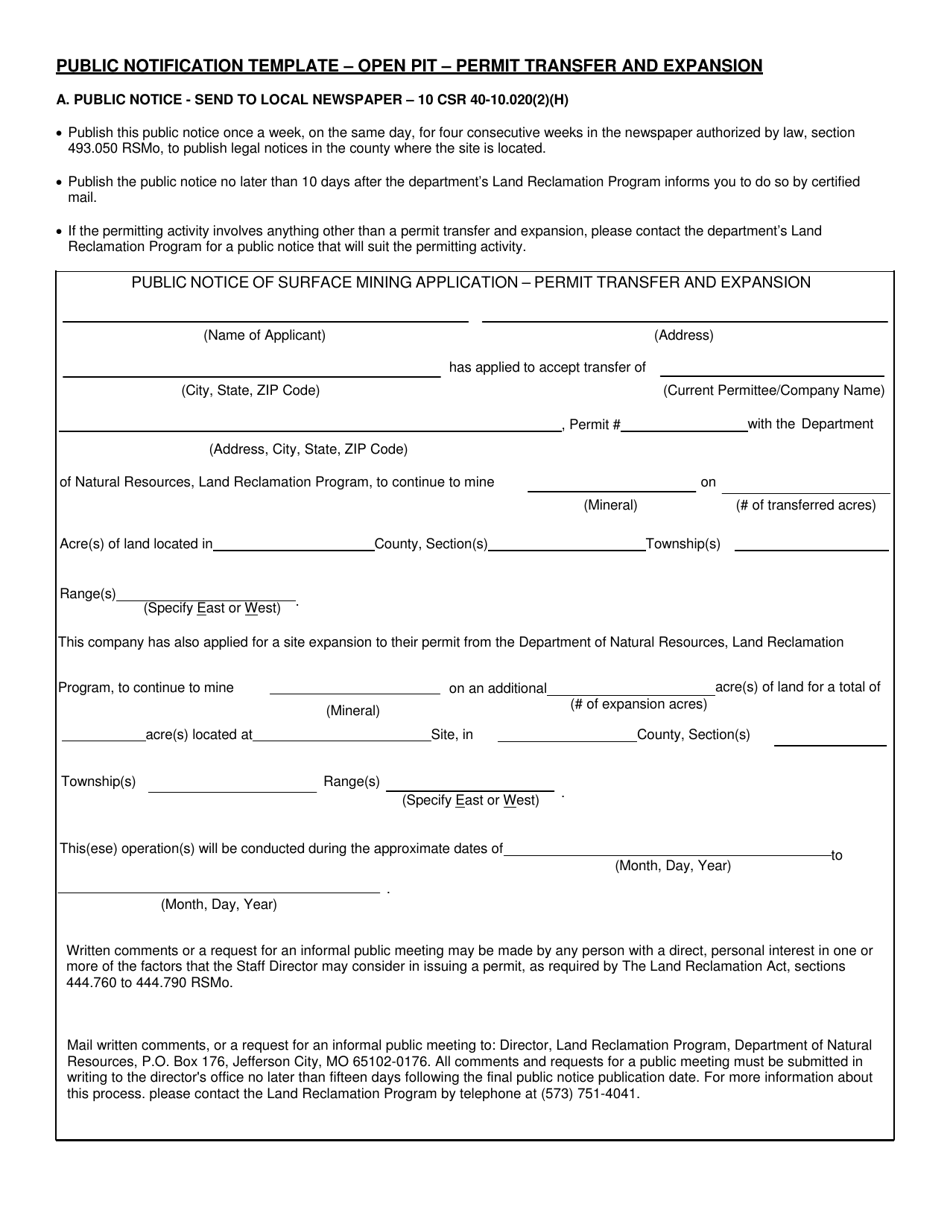 Public Notice of Surface Mining Application - Permit Transfer and Expansion - Missouri, Page 1