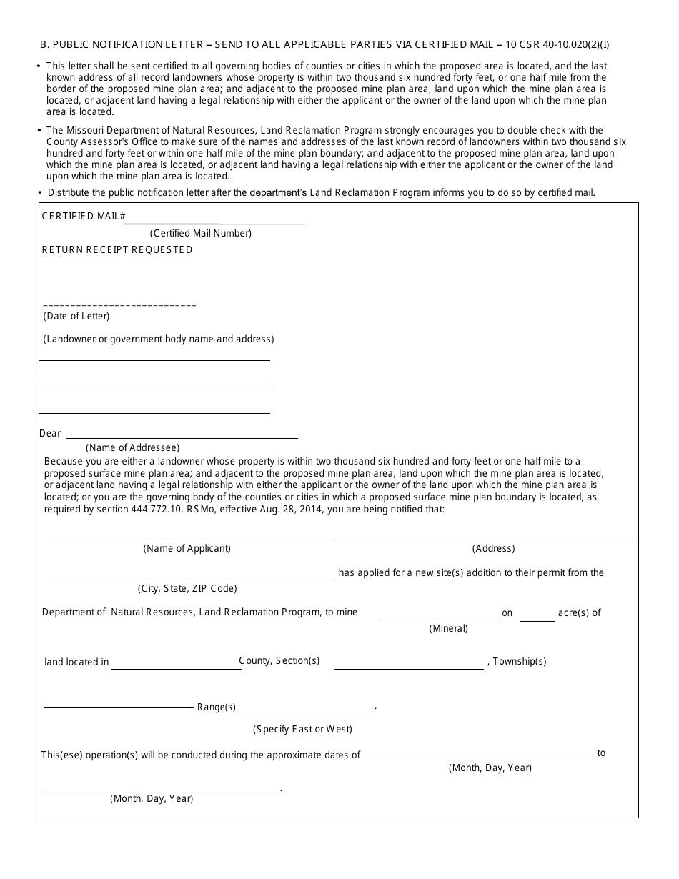 Public Notification Template  Open Pit  Adding New Site to Existing Permit - Missouri, Page 2