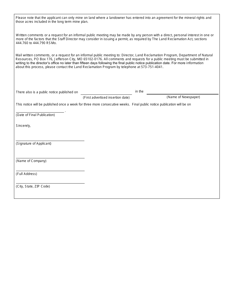 Public Notification Template  Open Pit  Adding New Site to Existing Permit - Missouri, Page 3