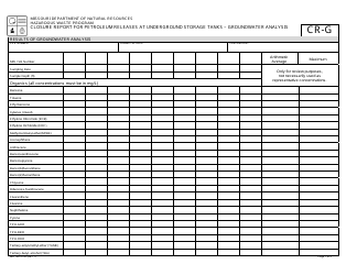 Form CR-G (MO780-2142) Closure Report for Petroleum Releases at Underground Storage Tanks - Groundwater Analysis - Missouri