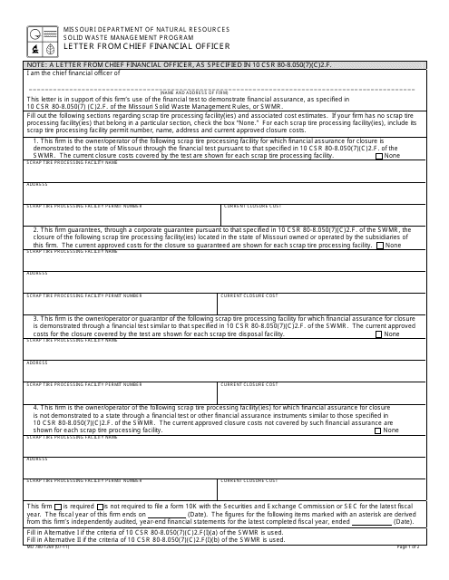 Form MO780-1269 Letter From Chief Financial Officer - Missouri