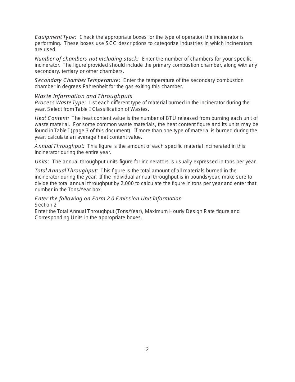 Instructions for EIQ Form 2.2, MO780-1438 Incinerator Worksheet - Missouri, Page 2