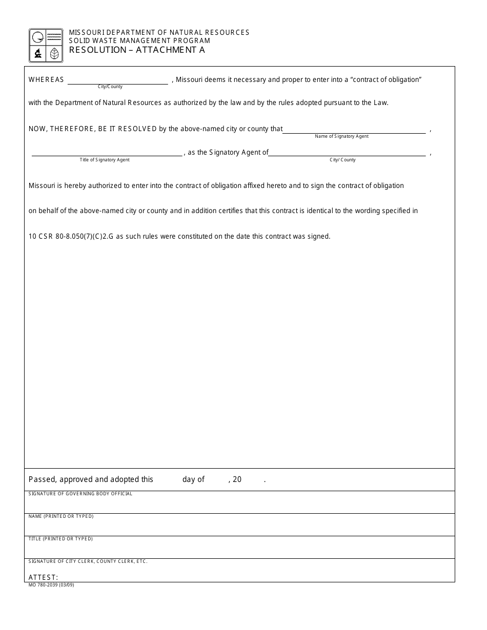 Form MO780-2039 Attachment A Resolution - Missouri, Page 1