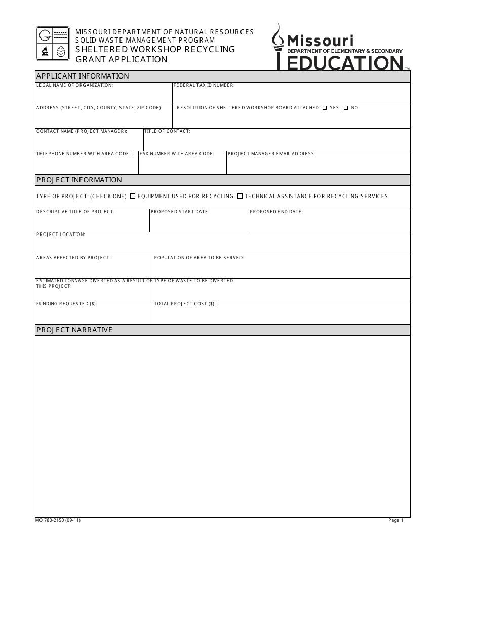 Form MO780-2150 Sheltered Workshop Recycling Grant Application - Missouri, Page 1