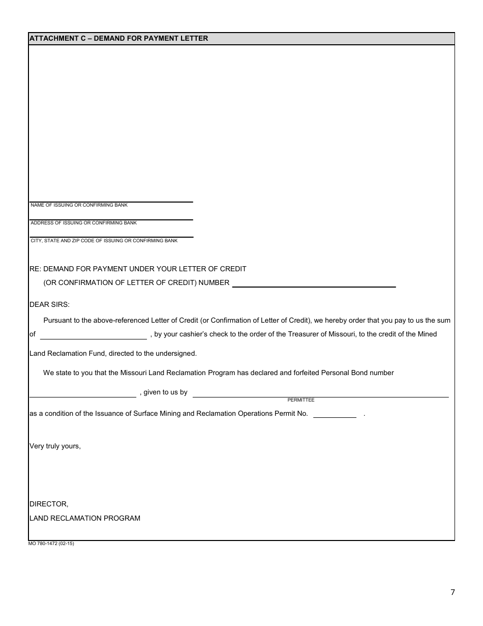 Form MO780-1472 Personal Bond Secured by a Letter of Credit - Missouri, Page 7
