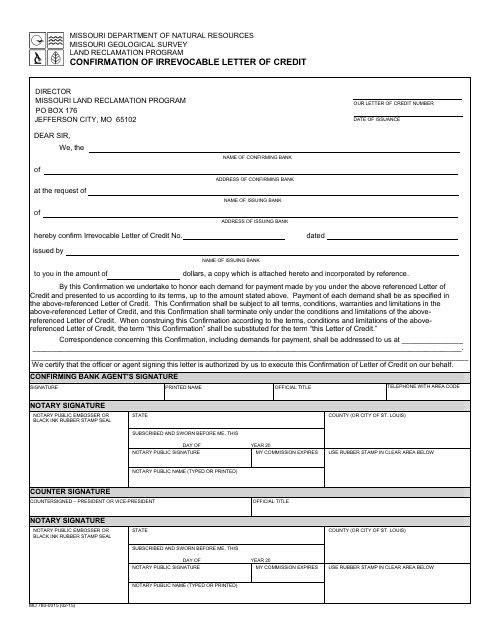 Form MO780-0015 Confirmation of Irrevocable Letter of Credit - Missouri
