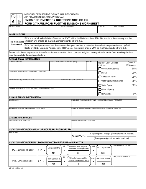 EIQ Form 2.7 (MO780-1445)  Printable Pdf